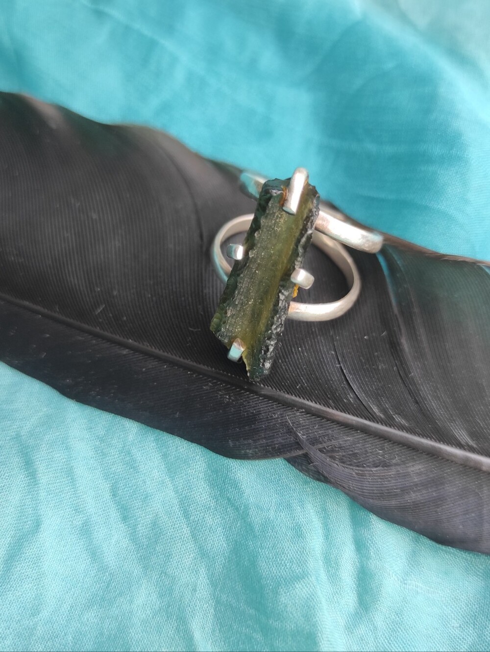 Genuine Unique Silver Moldavite Ring